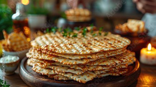 stack of square and round matzah