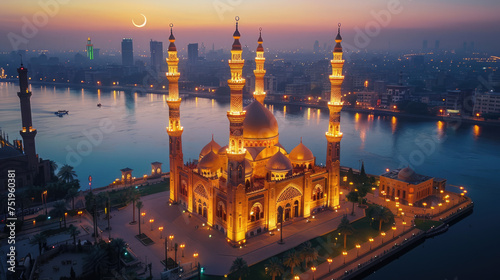 The Ramadan mosque under the star and crescent moon