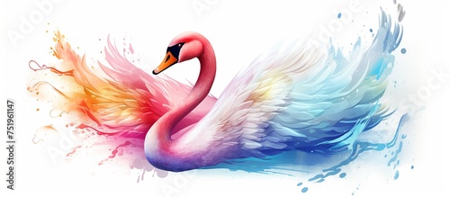 Fototapeta Naklejka Na Ścianę i Meble -  Vector illustration of watercolor swans swimming in the river on a nature background