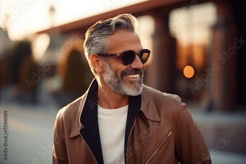Portrait of a handsome mature man in sunglasses. Men's beauty, fashion.