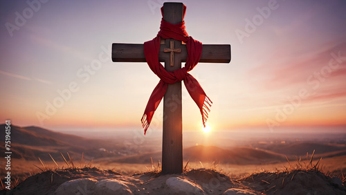 Sunset Christian cross easter religious background photo