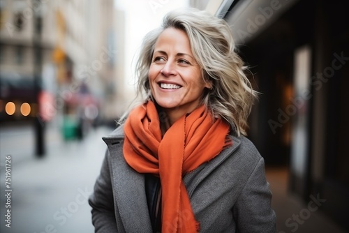 Portrait of a smiling middle-aged woman in a city street