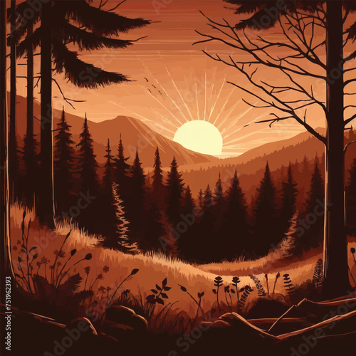 free vector Forest background at sunset in brown tones © MdAbdullah