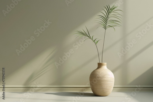 Mock-up of blank gray wall background with plant in a pot