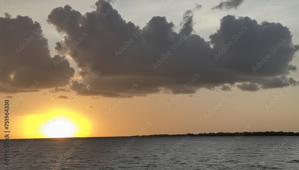 Fototapeta premium Sunset over the ocean, with a dramatic sky