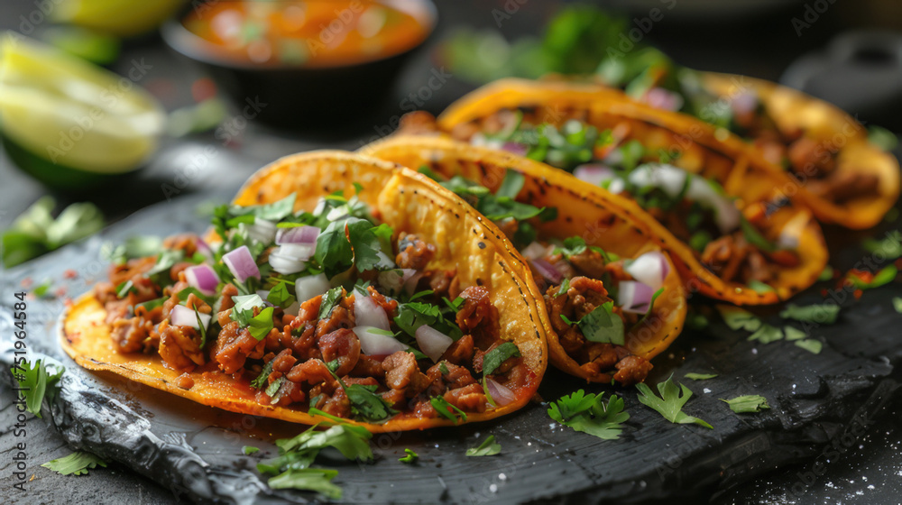 Traditional Mexican tacos in cinco de mayo