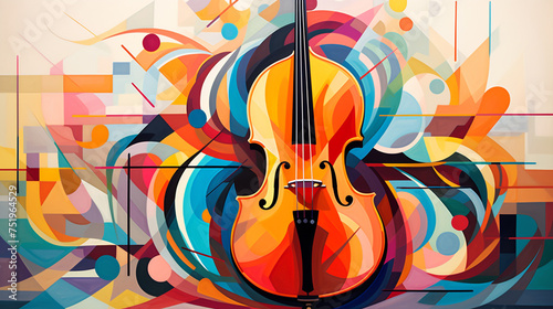 An illustration of colorful abstract music instrument over music type background  