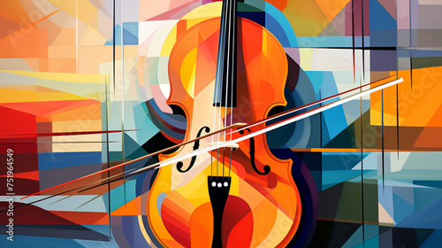 An illustration of colorful abstract music instrument over music type background 