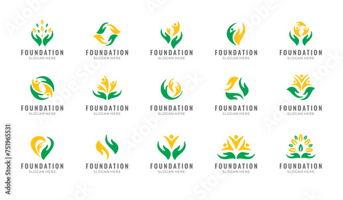 Hand care logo collection. nonprofit organization logo template. child care organization logo template