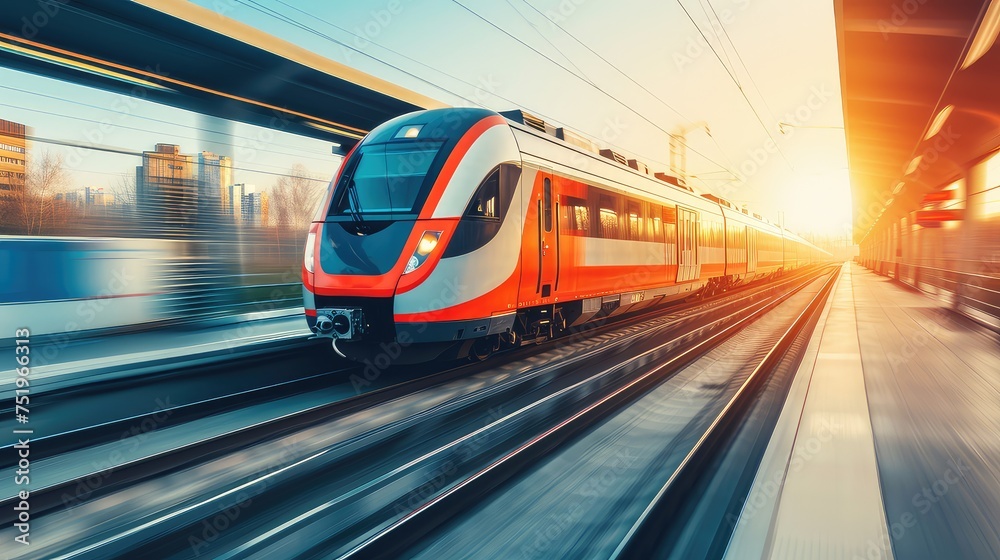 Fototapeta premium Dynamic and efficient, this high-speed train embodies the pulse of a modern metropolis.