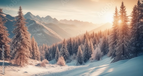  Snowy mountain serenity at sunrise