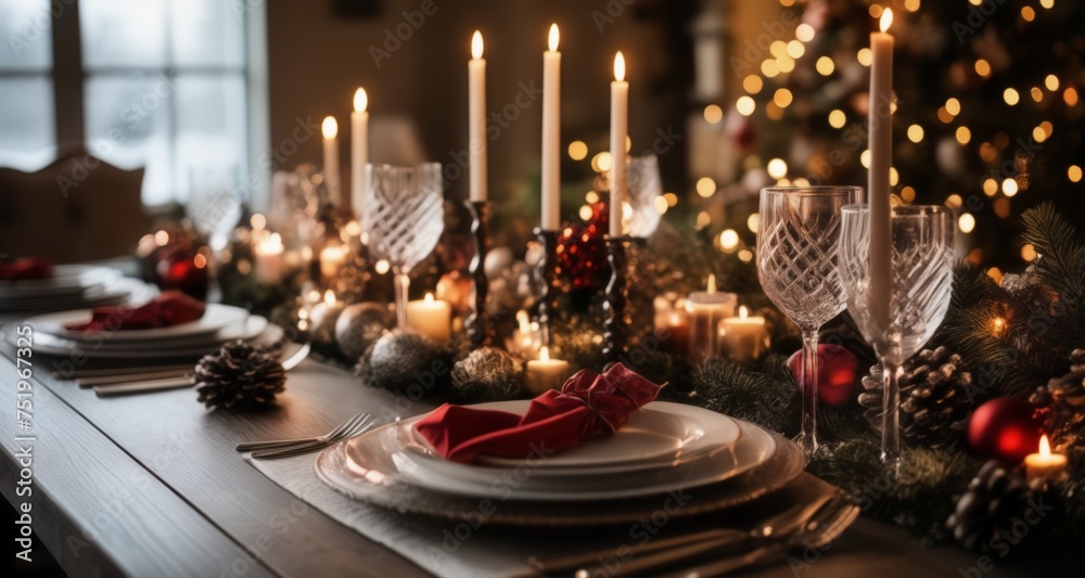  Elegant Christmas feast setting, ready for a festive celebration