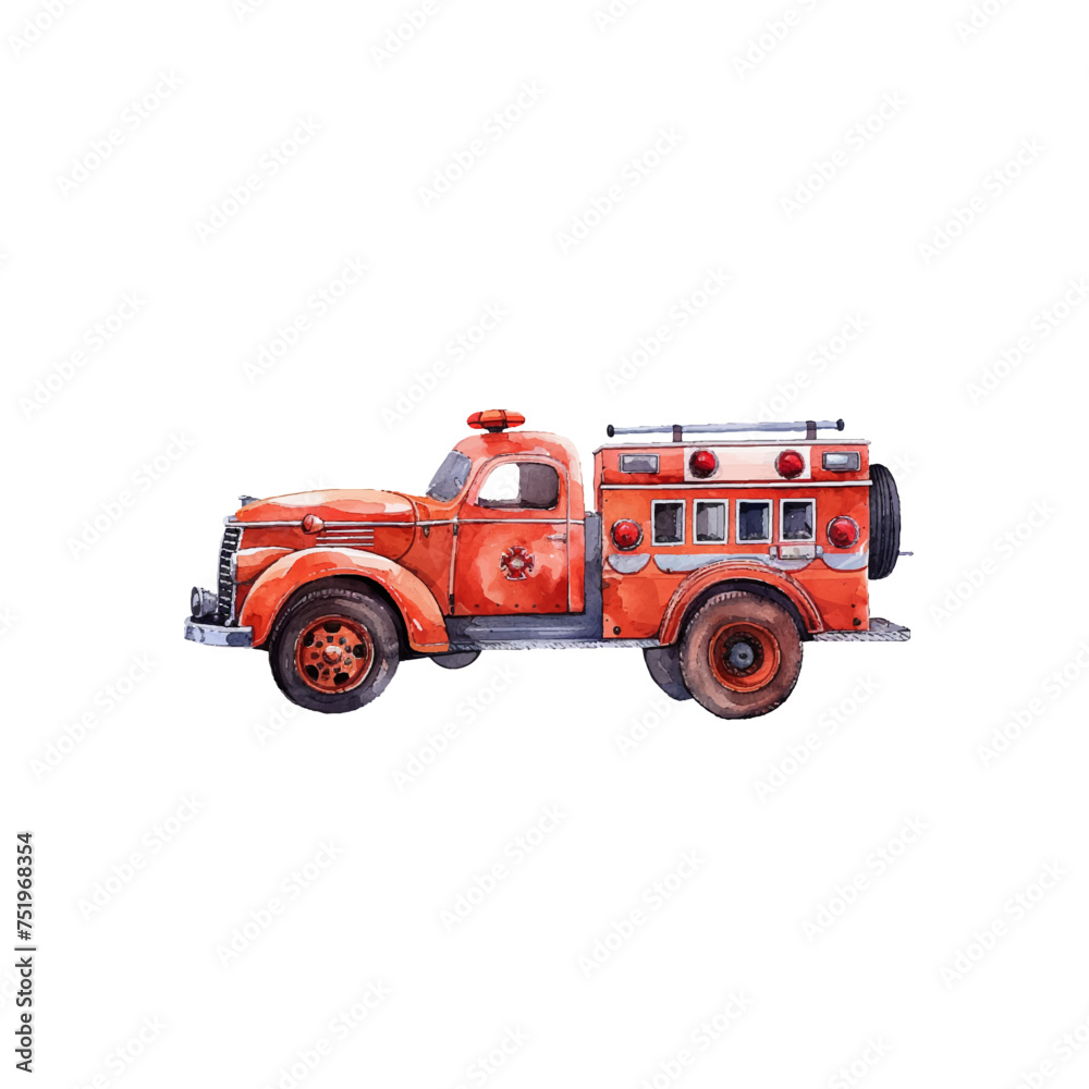 cute fire truck vector illustration in watercolour style
