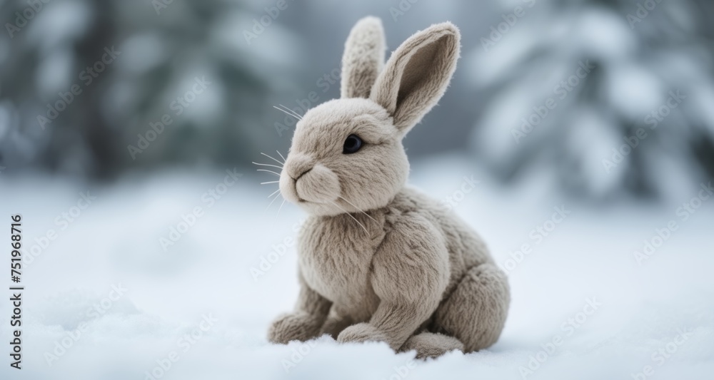 Winter's soft touch, a bunny's quiet rest Winter's soft touch, a bunny's quiet rest