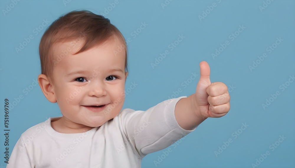 a baby giving the thumbs-up sign on a blue background giving a baby giving the thumbs-up sign on a blue background giving