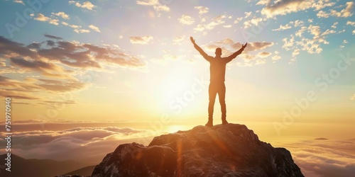 silhouette of a person on a mountain top, success concept 