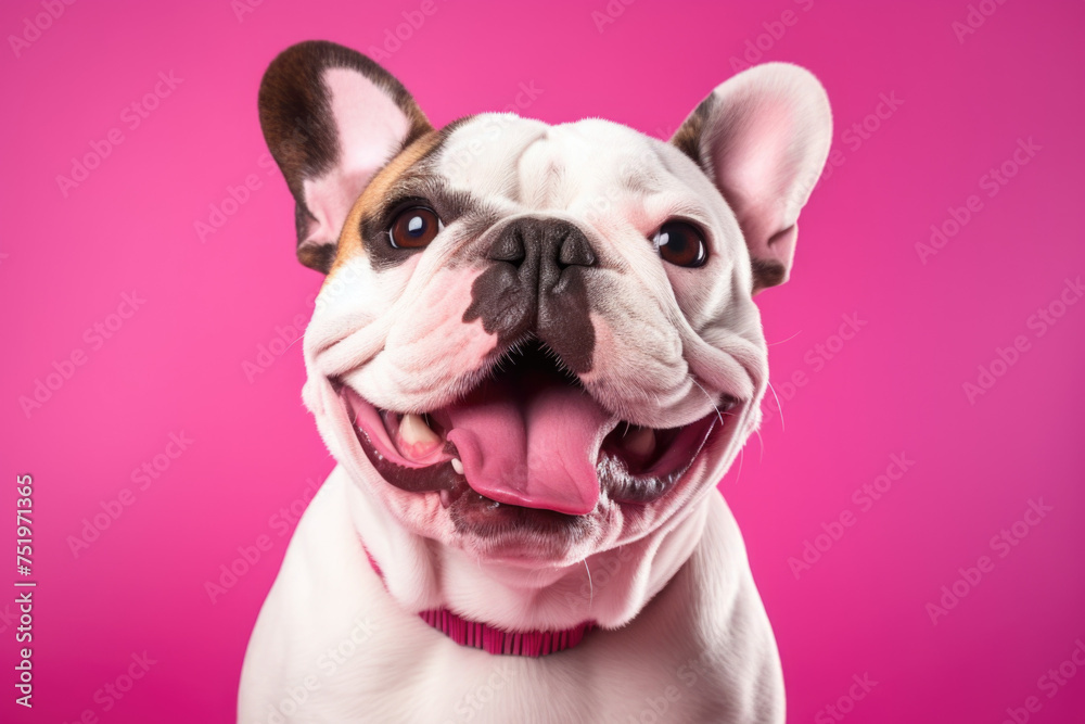Portrait of a Bulldog on a pink background