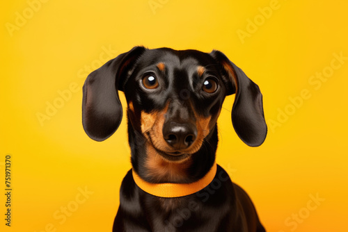 Portrait of a Dachshund on a yellow background © ImagineThatStudios