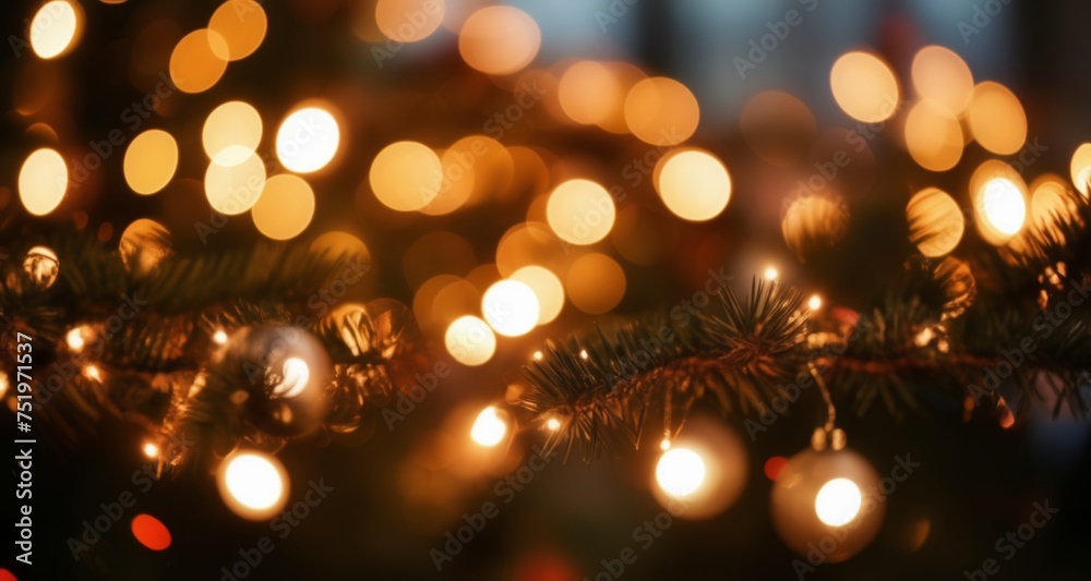 Warm glow of festive lights on a Christmas tree Warm glow of festive lights on a Christmas tree