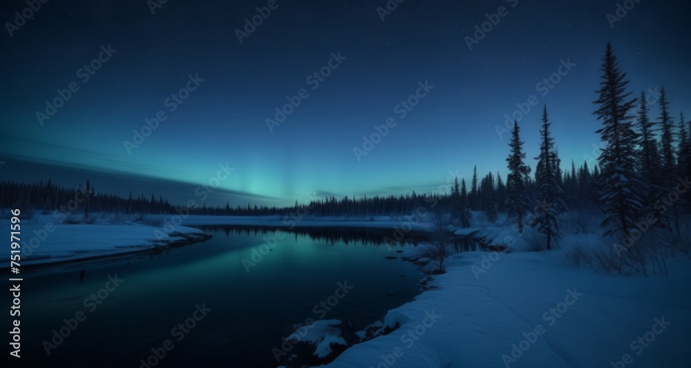Fototapeta premium Serenity of a winter's night by the river