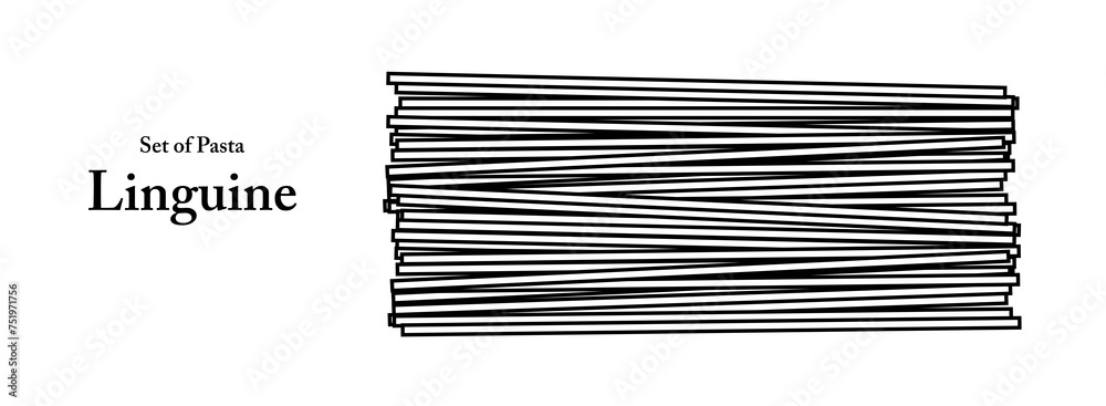 Pasta series in cute hand drawn style. Set of linguine in black outline ...