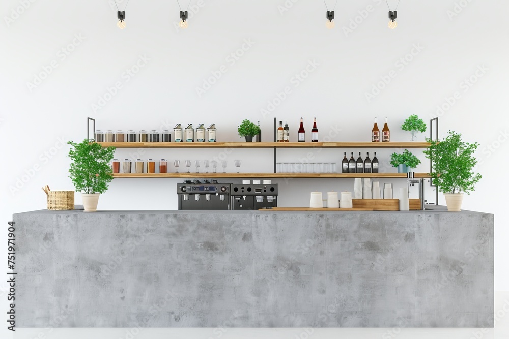 Scandinavian-Inspired Cafe with Concrete Counter, on isolated white background, Generative AI