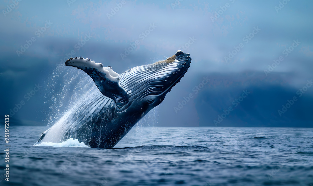 Fototapeta premium A whale breaching water, Generative AI 