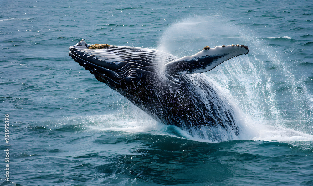 Fototapeta premium A whale breaching water, Generative AI 