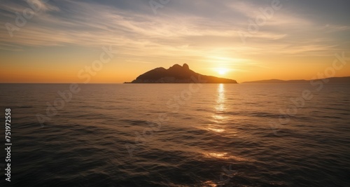  Sunset over tranquil waters with a solitary island