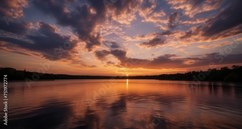  Tranquil sunset over serene lake