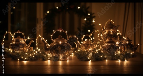  Glowing teapots on a festive table