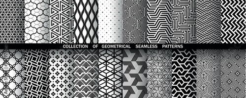 Geometric set of seamless black and white patterns. Simple vector graphics
