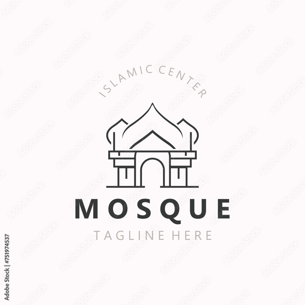 Mosque Logo design, simple islamic architecture, emblem symbol islamic center vector