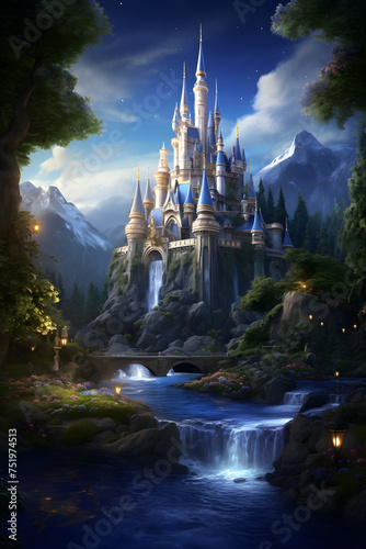 Enchanted Night - A Fairytale Castle in a Mystical Forest under the Starlit Sky