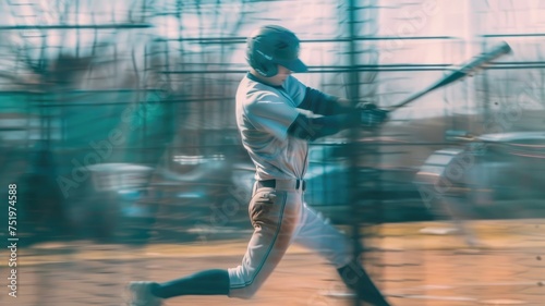 blurred image of  batter hitting the ball