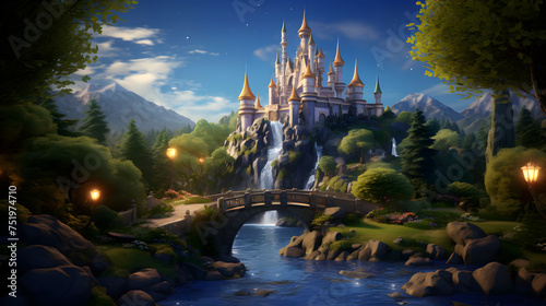 Enchanted Night - A Fairytale Castle in a Mystical Forest under the Starlit Sky