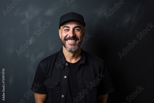 Portrait of a smiling man wearing a cap and t-shirt