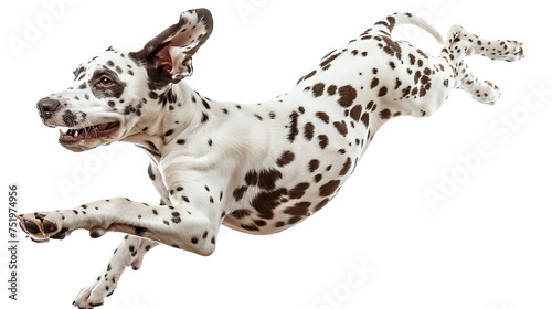 Healthy Dalmatian dog jumping  isolated on transparent background