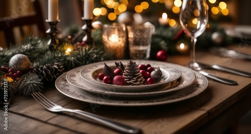  Elegant Christmas dinner setting, ready for a festive feast © vivekFx