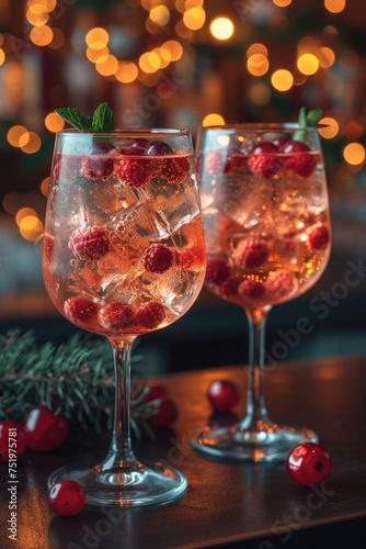 two glasses of pink gin, pink gin with muddled berries