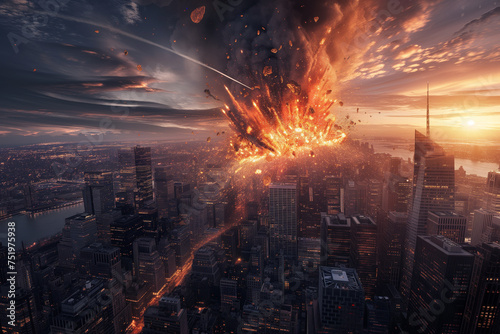 Urban Collision: Meteor Explosion in New York