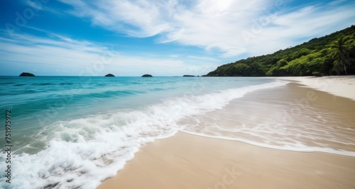  Tranquil beach scene with gentle waves lapping the shore © vivekFx