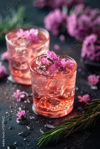 two glasses of pink gin, pink gin with muddled berries
