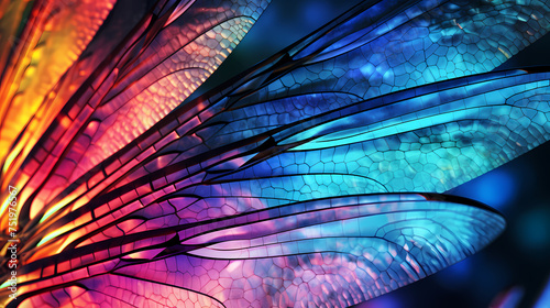 Psychedelic dragonfly wings under microscope colorful abstract texture