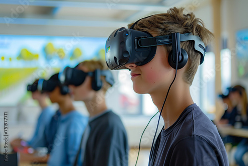 young students exploring with virtual reality