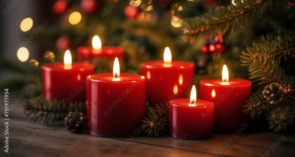  Warm holiday glow with lit candles and Christmas tree