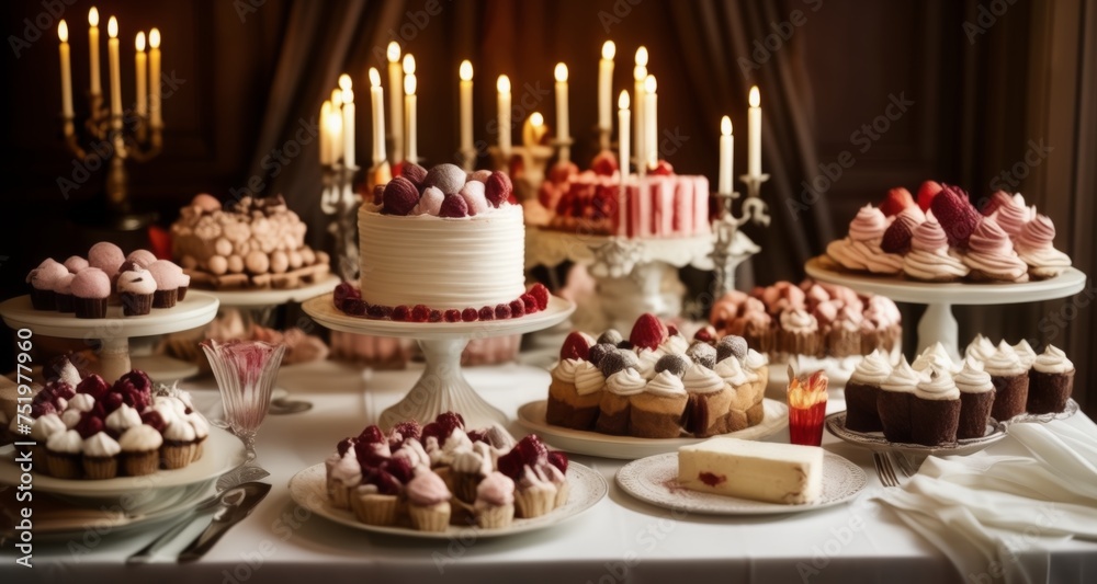  Elegant dessert table with a variety of cakes and pastries, perfect for a special event