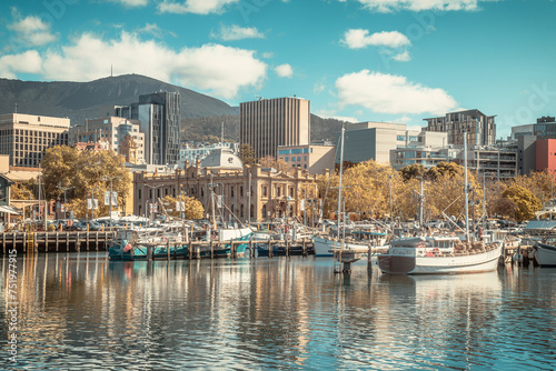 The view of the downtown Hobart in sunny days in autumn © Gavin