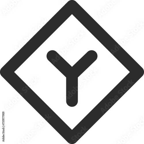 ミニ標識の線画単品イラスト　 Y形道路交差点あり