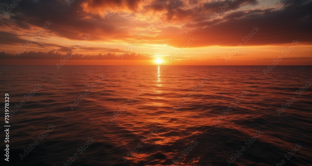  Sunset's golden glow illuminates the tranquil ocean